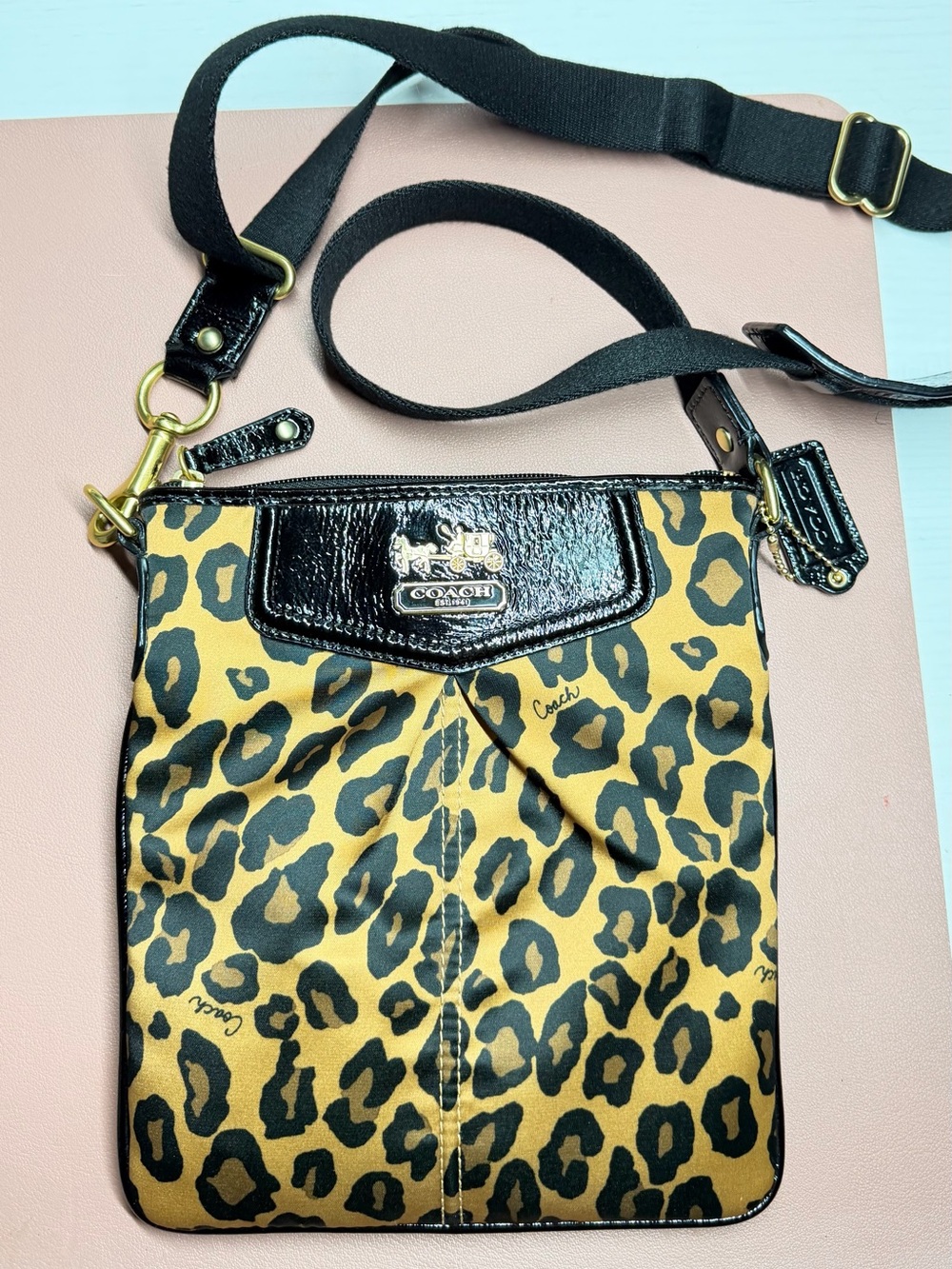 Coach Leopard Print Crossbody Bag in Tan and Black